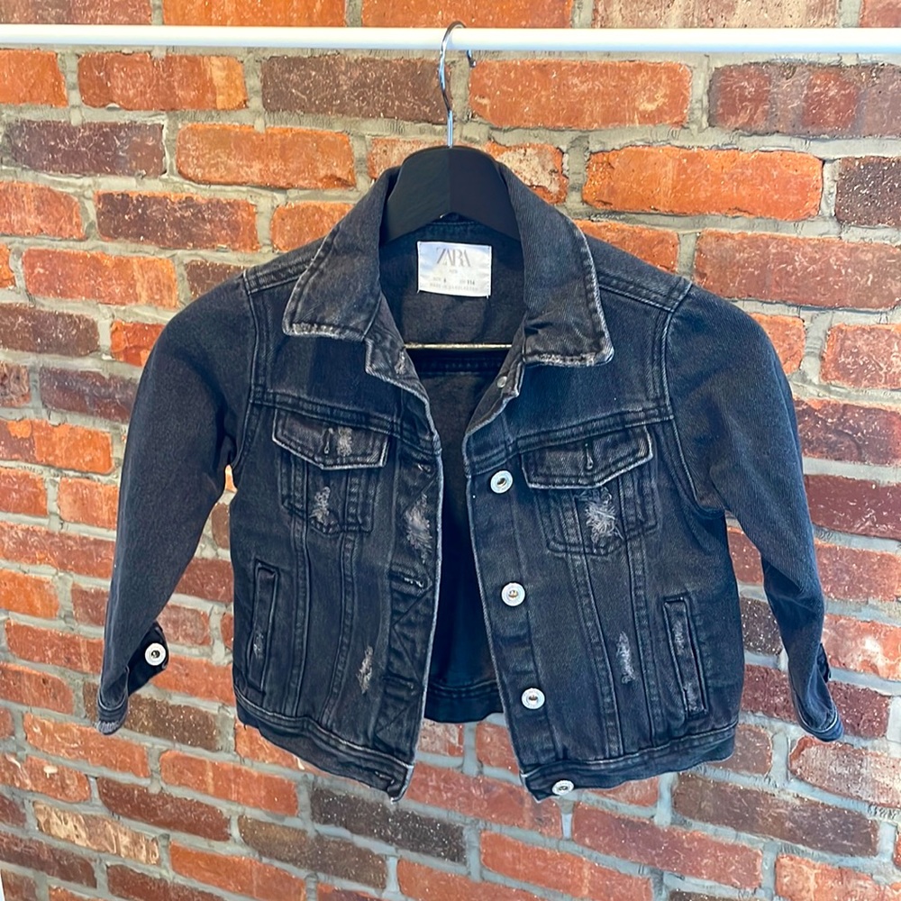 ZARA GIRLS/KIDS BLACK WASH DENIM JACKET